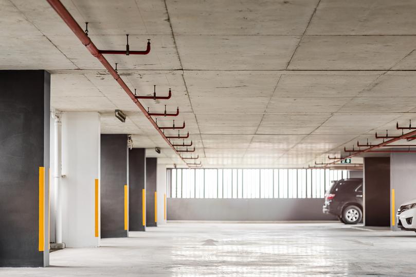 A finished concrete garage floor