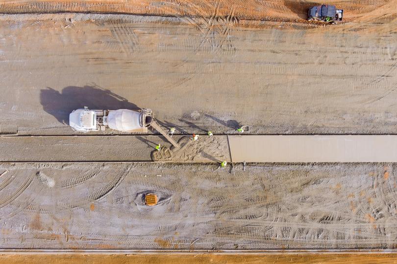 A newly installed concrete driveway