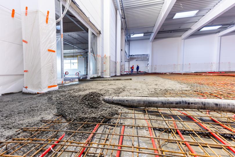 A concrete basement under construction