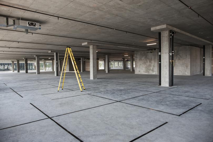 A concrete basement under construction