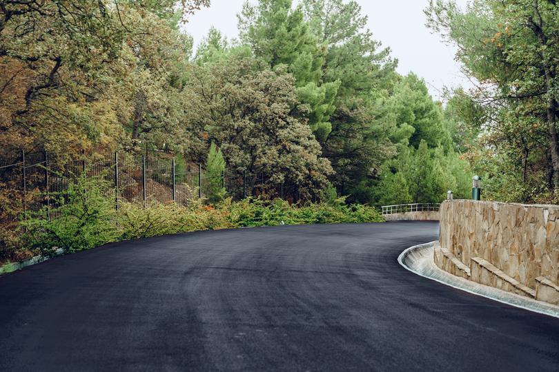 A newly installed concrete driveway